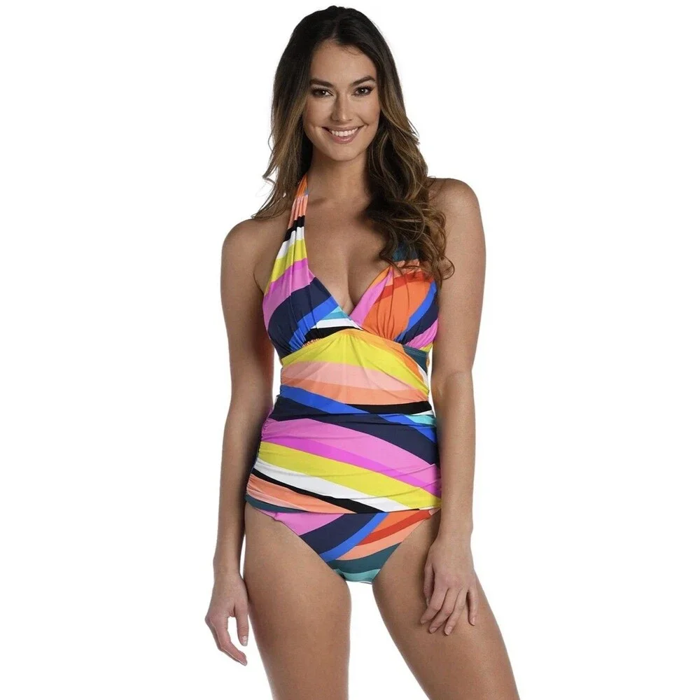 La Blanca Women's Standard Halter Tankini Multi Sunscape Size 12